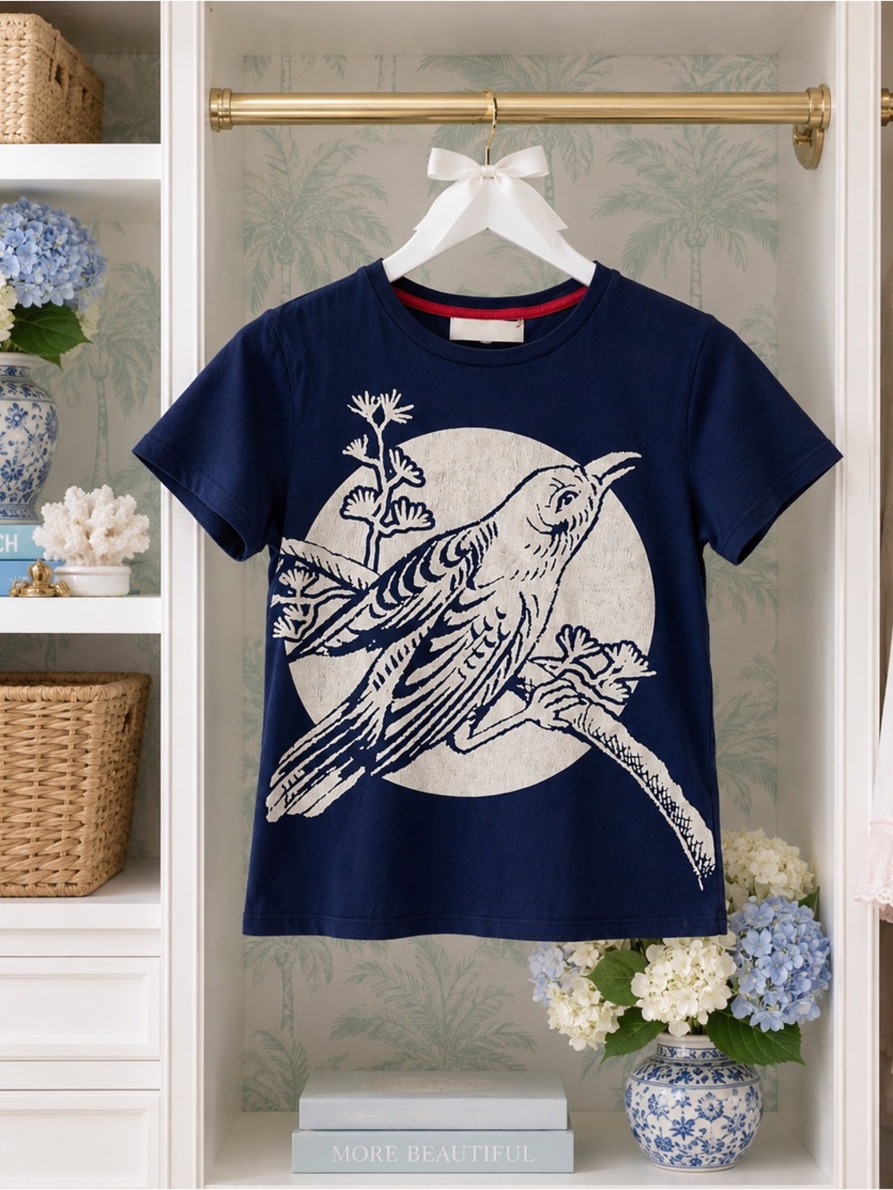 Gucci Navy Blue Tee with Cream Bird Graphic